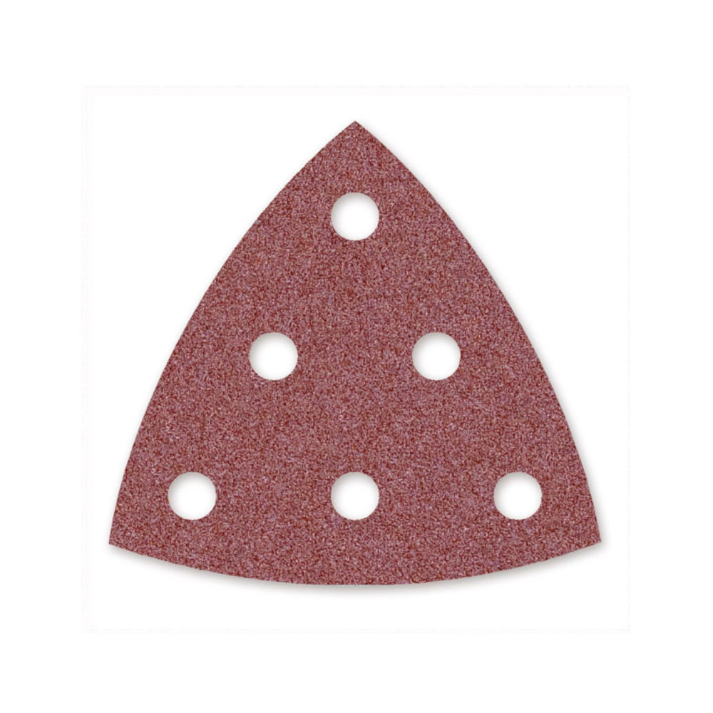 Delta Klett-Schleifblatt (Dreieck), Normalkorund, 93 mm, 6-Loch, Korn 080 Delta Klett-Schleifblatt (Dreieck), Normalkorund, 93 mm, 6-Loch, Korn 080