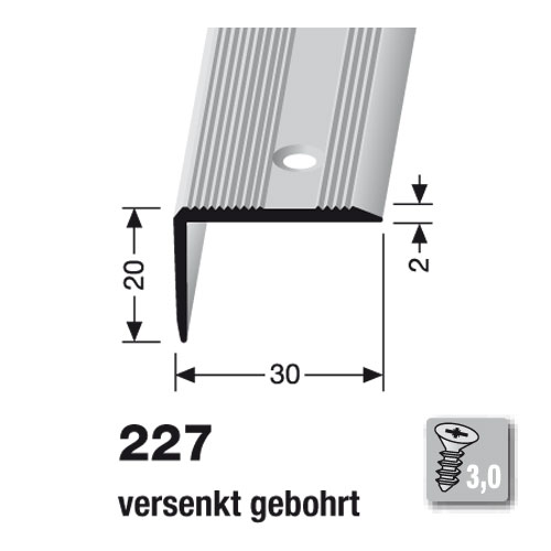 Küberit Winkelprofil 30 x 20 mm Typ 227, 250 cm, silber (F4) Küberit Winkelprofil 30 x 20 mm Typ 227, 250 cm, silber (F4)