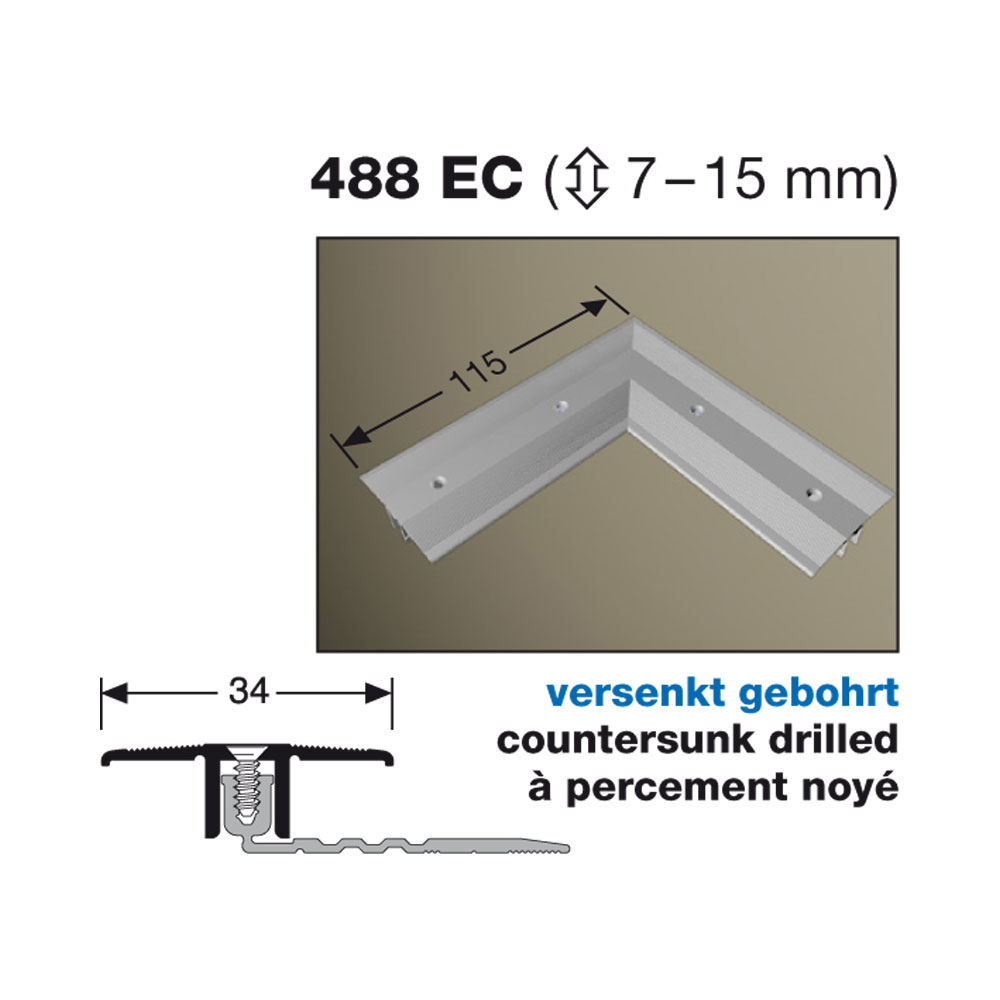 Küberit 488 EC PPS 90° Ecke, Übergangsprofil für Bodenbeläge von 7 - 15 mm Küberit 488 EC PPS 90° Ecke, Übergangsprofil für Bodenbeläge von 7 - 15 mm