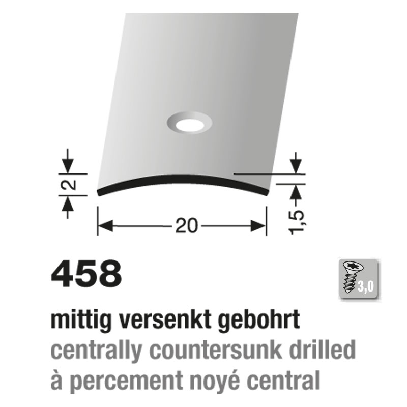Küberit Alu Übergangsprofil 20 mm, Typ 458, mittig gebohrt in verschiedenene Ausführungen Küberit Alu Übergangsprofil 20 mm, Typ 458, mittig gebohrt in verschiedenene Ausführungen