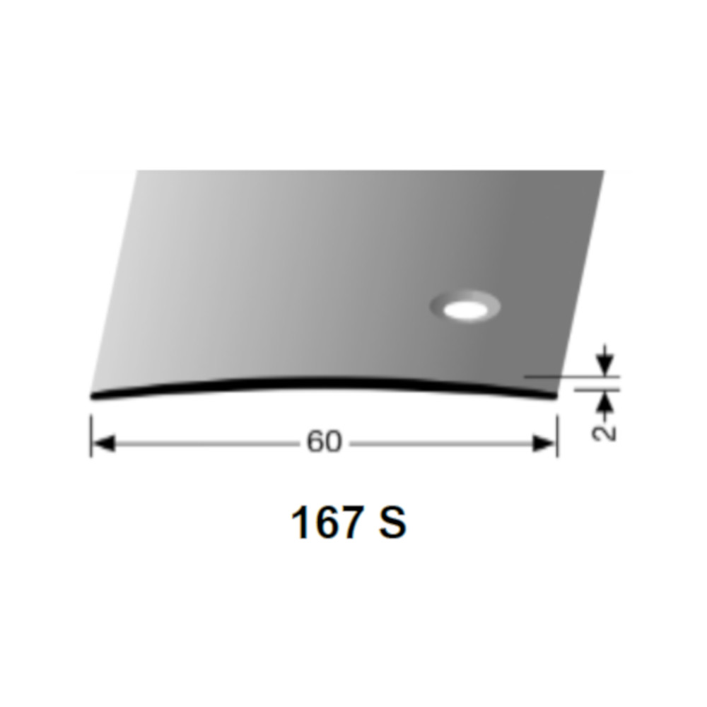 Küberit Übergangsprofil 60 mm, Typ 167, 250 cm, seitlich gebohrt, Messing poliert (F7)