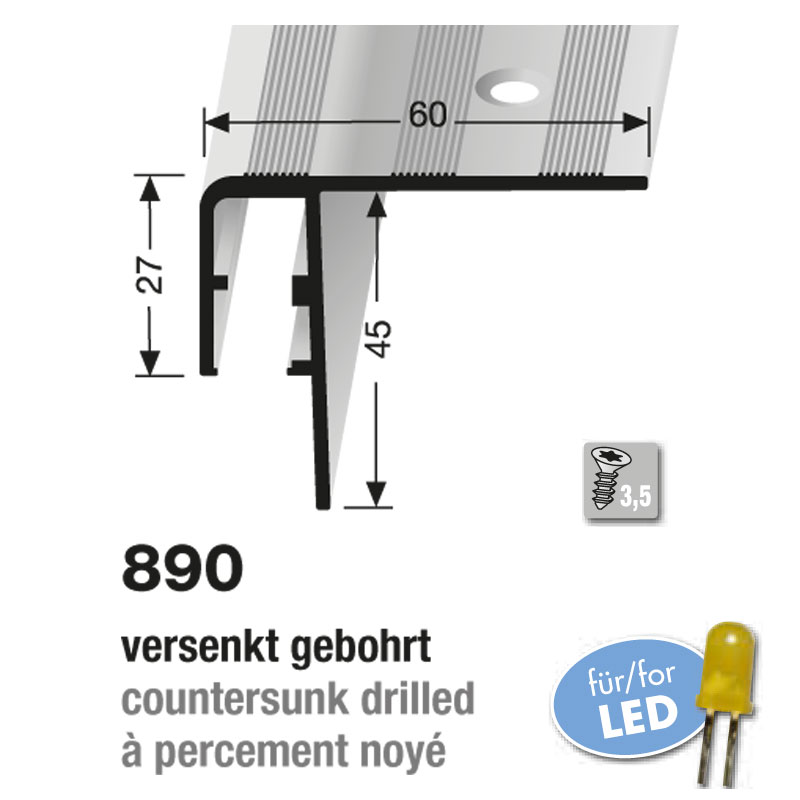 Küberit Treppenkantenprofil für LED-Leuchten Typ 890