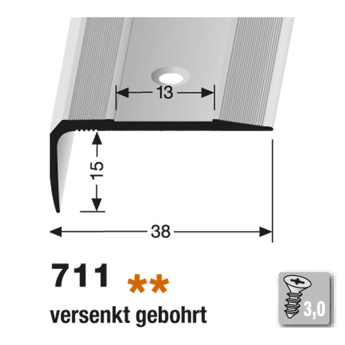 Küberit Treppenkantenprofil Typ 711 38 x 15 mm, 250 cm, Messing polier Küberit Treppenkantenprofil Typ 711 38 x 15 mm, 250 cm, Messing polier