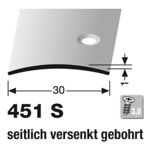 Küberit Übergangsprofil 30 mm, Typ 451 S, 270 cm, Edelstahl poliert (F8)