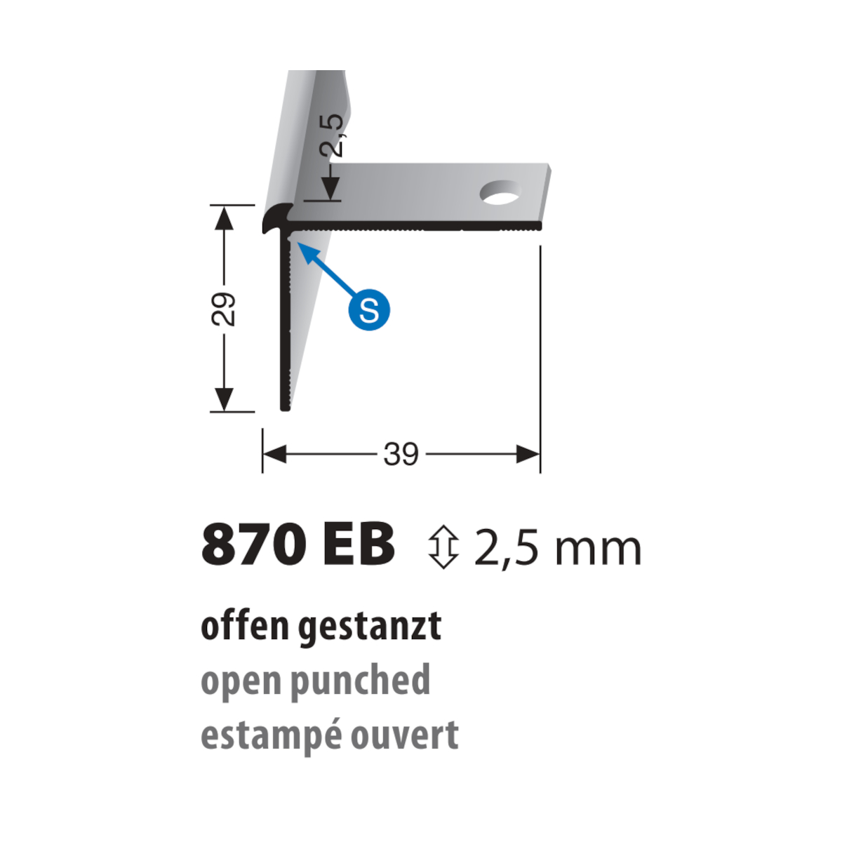 Küberit biegbares Treppenkantenprofil Typ 870 EB, 250 cm, silber (F4) Küberit biegbares Treppenkantenprofil Typ 870 EB, 250 cm, silber (F4)