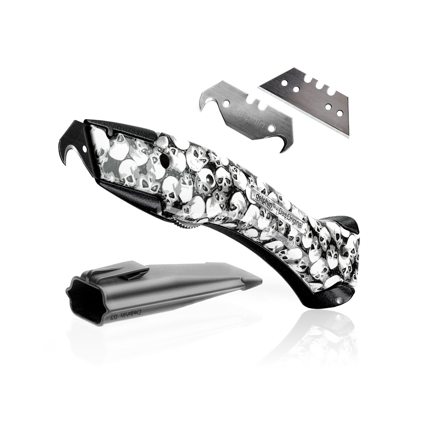 Delphin® 03 - Universalmesser Das Original, mattschwarz/weiß Totenkopf Delphin® 03 - Universalmesser Das Original, mattschwarz/weiß Totenkopf