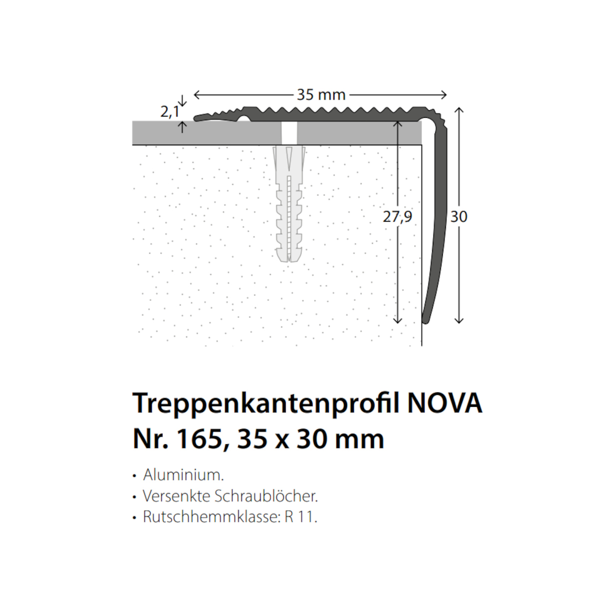 PRINZ Alu Treppenkantenprofil Nova Nr.165, 35 x 30 mm, 100 cm, bronze