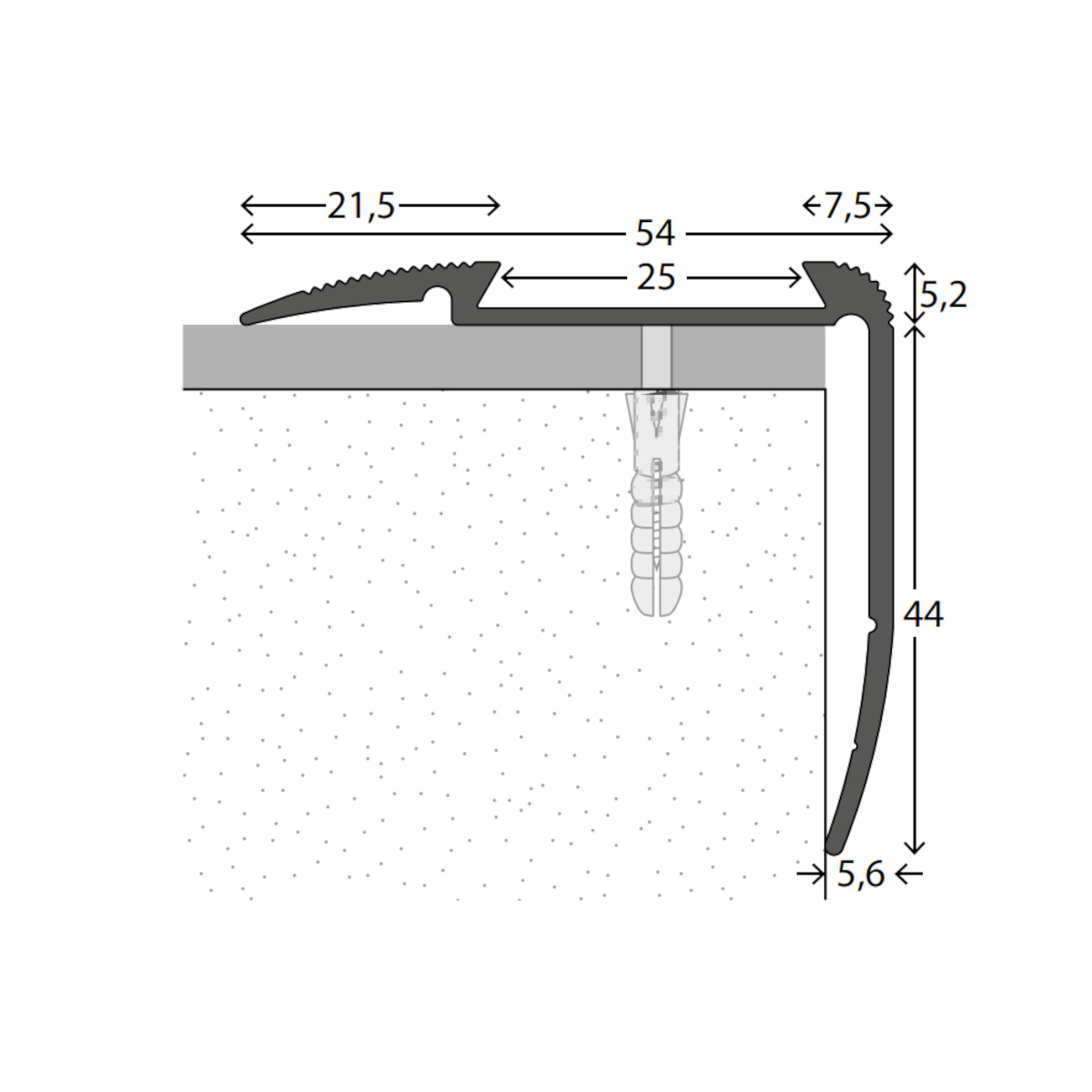 PRINZ Alu Treppenkantenprofil Nr. 194 (Kombiprofil) 54 x 44 mm,