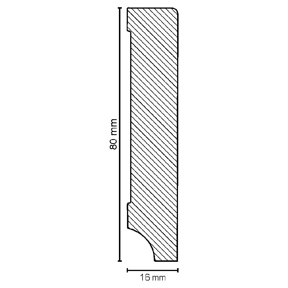 SÜDBROCK Holz Sockelleiste Kiefer, 16 x 80 mm, rechteckig, vorn R2, RAL 9016  weiß lack., 250 cm SÜDBROCK Holz Sockelleiste Kiefer, 16 x 80 mm, rechteckig, vorn R2, RAL 9016  weiß lack., 250 cm